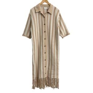 Holzweiler Cricket Knit Shirt Dress Beige Fringe Size Small Western Coastal